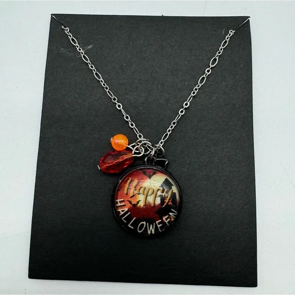 Halloween Necklace 18 inches with Extender Black Silver Orange Costume Jewelry - Picture 1 of 5